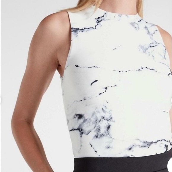 NWT Express Body Contour Compression Fitted Sleeveless Marble Tank Top T-Shirt S - Picture 1 of 10